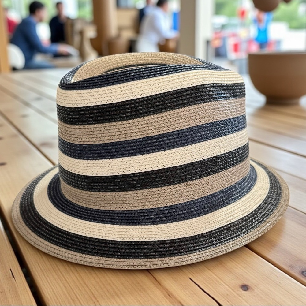 Bailey of Hollywood Striped Fedora Hat | Tan Black White Summer Trilby